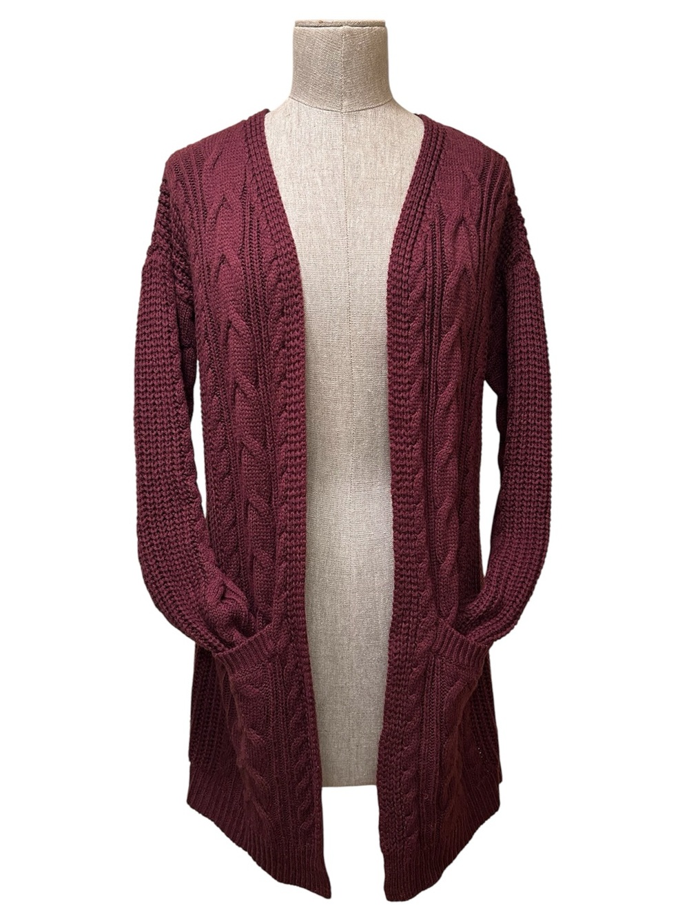 Pink Rose Open-Front Cable Knit Cardigan